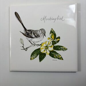 Howard Screen Craft Hand Decorated Ceramic Tile Mockingbird Cork Back 1975